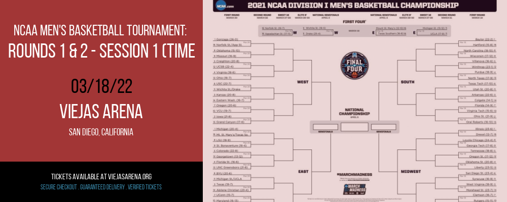 NCAA Men's Basketball Tournament: Rounds 1 & 2 - Session 1 (Time: TBD) at Viejas Arena